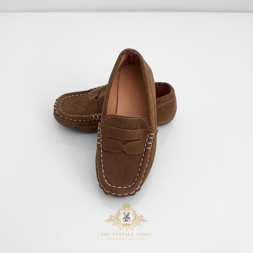 NWT Handsome Boys Vintage Style Classic Loafers Cute Children's Shoes Camel 10 - Picture 5 of 5